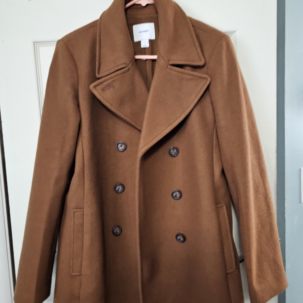Women's Double-Breasted Brown Coat Sz Large, OLD Navy